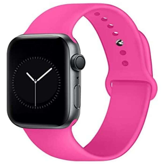 Watch Strap Compatible with Apple Watch Straps 49mm 45mm 44mm 42mm, Soft Silicone Band for iWatch Series Ultra 8 7 6 5 4 3 2 1 SE (Watch Not Included) (NEON Pink 48)