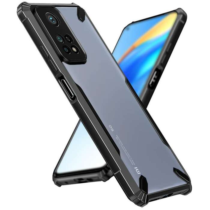Imeigo Bull Transparent Slim Crystal Clear Hybrid Bumper Back Case Military Grade Protection Cover for Xiaomi Mi 10T Pro 5G - Black