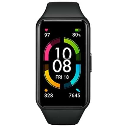 (Renewed) Honor 1.47 inches AMOLED Touch Display, Smartwatch Like Design, 14 Days Battery, SpO2, 24/7 Heart Rate, , Workout Auto-Detection Honor Band 6 - Meteorite Black