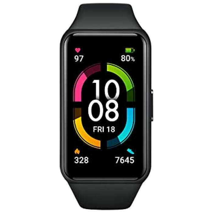 (Renewed) Honor 1.47 inches AMOLED Touch Display, Smartwatch Like Design, 14 Days Battery, SpO2, 24/7 Heart Rate, , Workout Auto-Detection Honor Band 6 - Meteorite Black