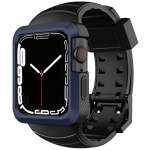 Fullmosan Rugged Armor Pro Cover Case & Straps Compatible with Apple Watch Series 8 | 7 (45mm)| SE2 | 6 | SE | 5 | 4 (44mm) - Black and Blue [Watch NOT Included]