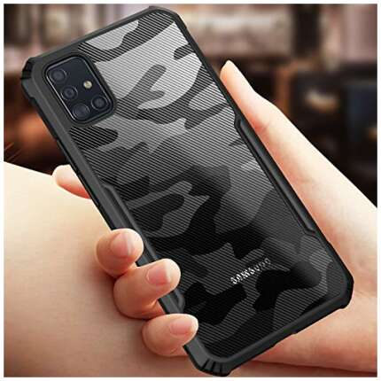 Mobirush Beetle Camouflage Back Case [Military Grade Protection] Shock Proof Slim Crystal Clear Hybrid Bumper Cover for Samsung Galaxy A51 (Black)