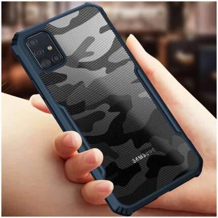 Cascov Beetle Camouflage Slim Crystal Clear Hybrid Bumper Back Case Military Grade Protection Cover for Samsung Galaxy A71 (Blue)