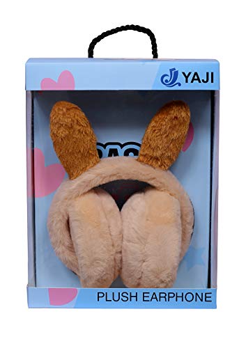 4 Seasons Rabbit Ear Plush Headphone with Mic for Girls Minnie Mouse Hello Kitty Foldable Cartoon Design (Brown)
