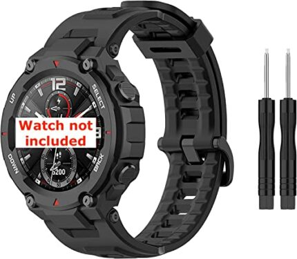 ACESHLEY Band for Amazfit T-Rex Strap, Replacement Strap Watch Bands Soft Silicone Smart Watch Accessories Strap for Amazfit T-Rex Pro Smartwatch (Amazfit T-Rex, T-Rex Pro, Black)