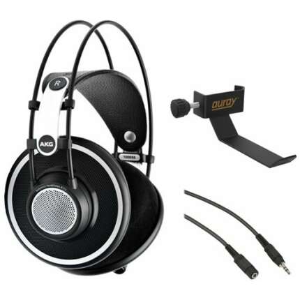 AKG K 702 Reference-Quality Open-Back Circumaural Headphones with Clamp On Headphone Holder and Stereo Mini Male to Stereo Mini Female Extension Cable 25'