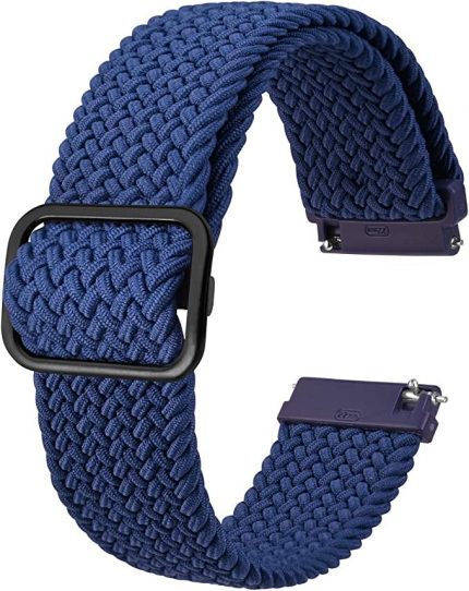 ARTMU Braided Solo Loop Bracelet Compatible with Samsung Galaxy Watch 46mm/Watch 3 45mm/Gear S3, Elastic Replacement Band with 22mm Metal Buckle Sport Band 22mm Watch Band for Women Men (Blue)