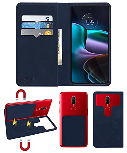 Acm Magic Magnetic 2 in 1 Leather Flip Case/Back Cover Compatible with Motorola Moto Edge 30 Mobile Flap Navy Blue