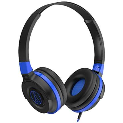 Audio-Technica ATH-S100iS_BBL Over-The Ear Wired Headphone with 36mm Powerful Dynamic Drivers Rich Bass HD Sound & Built-in-Mic (Black-Blue)