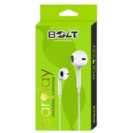BOLTE BE-11 Wired Ear Headphone Earplay, Universal Earphone, 14 mm Large Audio Driver, in-line HD Microphone | White