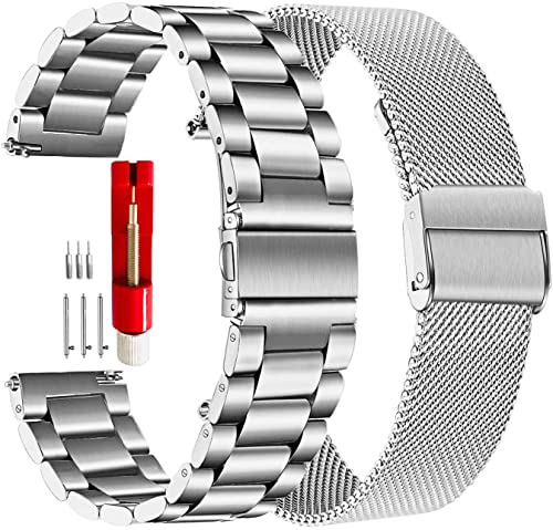 BONACE Watch Strap for Smart Watch, Metal 20mm/22mm Watch Straps for Galaxy Watch Active 2/3 45mm/46mm Gear S2 /S3 TicWatch Pro 3 / Fossil Men's Gen 5E 44mm/Amazfit Bip GTS