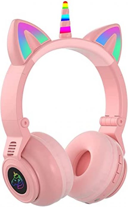 Bmentor's Kid Unicorn Bluetooth Headphone Led Light Over The Ear Wireless Bluetooth Headphones with Mic, Deep Bass, Foldable Headphones, Upto 8 Hours Playtime, Workout/Travel(Random Colour)