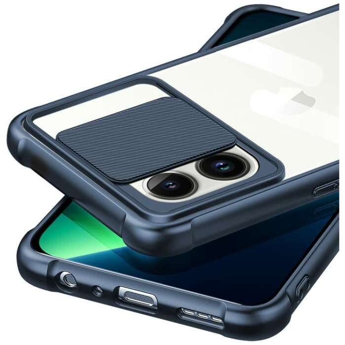 Cascov Military Grade Protection Shock Proof Slim Slide Camera Lens Cover Transparent Lens Mobile Phone Case for iPhone 12 Pro Max - Blue