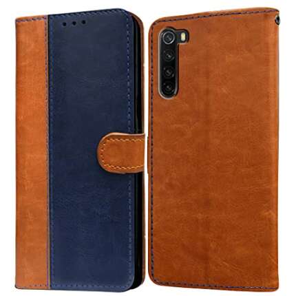 Casotec Flip for Mi Redmi Note 8 (Leather_Camel and Blue)