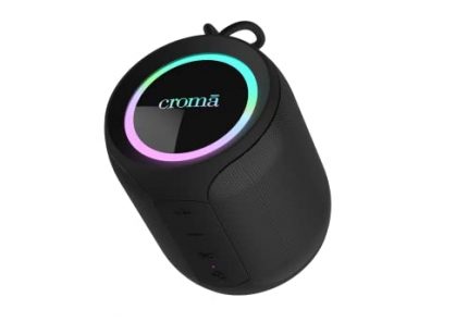 Croma 16W Portable Speaker with Multi-Coloured LED Lights, 12H Playback Time, IP67 Waterproof, BT v5.0, Aux-in, Built-in Mic (CREMP1102sBTSP, Black)