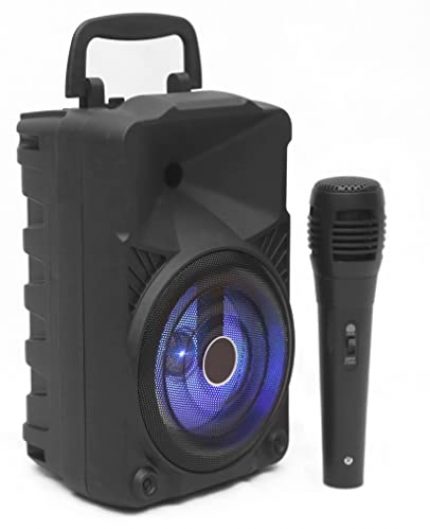 DZK Sound Box Party Speaker with Karaoke 5W [Wired Mic]/TF/FM/LED/USB/Party Speaker Trolley Karaoke Bluetooth Party Speaker with Built Wired Mic
