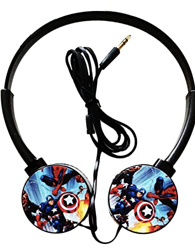 ExcluZiva Gallery Avengers Superheroes Boys Wired Headphone 3.5mm Jack Bass Booster Foldable Adjustable On-Ear Headphones Earphones for Kids School, Online Classes Learning, Travel, Music