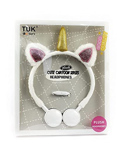 ExcluZiva Gallery Unicorn Furry Headphones Cute Cartoon Kitty Plush Glitter with Microphones 30mm Speakers 3.5mm Jack Padded Soft Cushions Wired Stereo Over Ear Earphones for Girls Kids, Pink