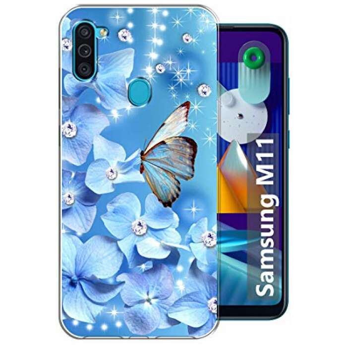 Fashionury Silicon Diamond Butterfly Printed Soft Silicone Mobile Back Cover Compatible for Samsung Galaxy M11 (Multicolour)