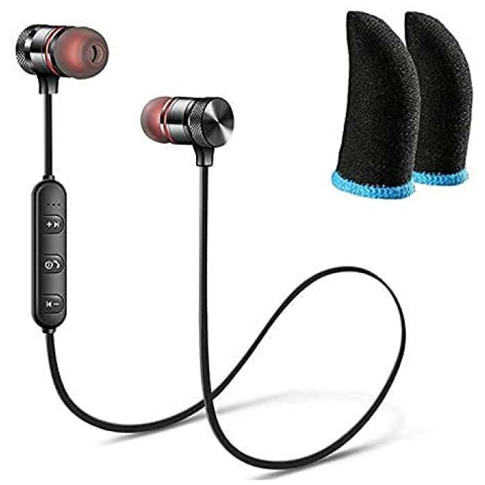 GO SHOPS Wireless Sports Bluetooth Magnet Earphone Hand-Free Headphone with Pubg Game Finger Sleeve Touchscreen Finger Sleeves