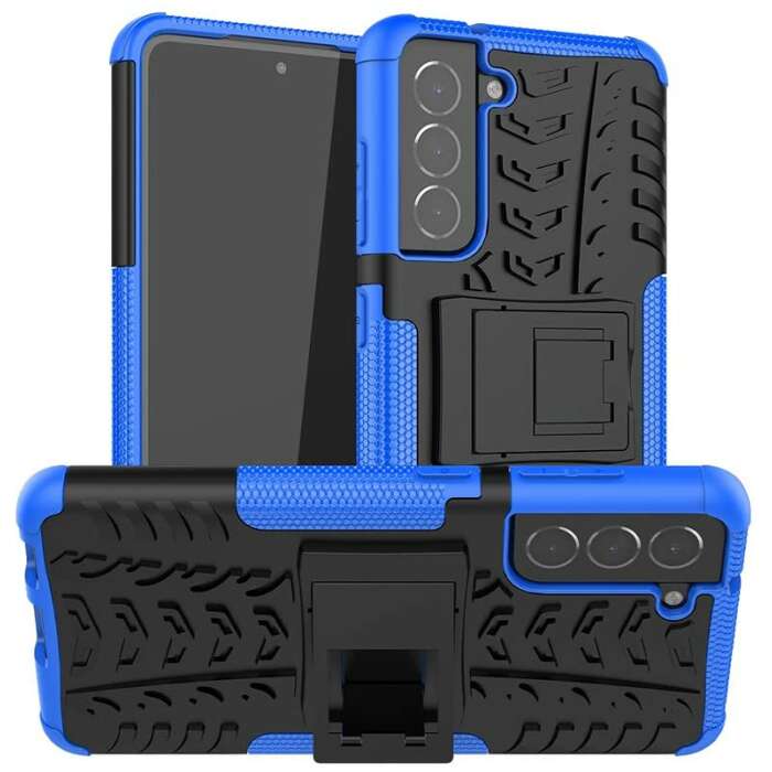 Glaslux Desk Stand Hybrid Shockproof Bumper Defender Back Case Cover for Samsung Galaxy S21 FE 5G - Blue