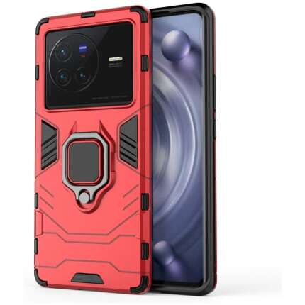 Glaslux Hybrid Armor Shockproof Soft TPU and Hard PC Back Cover Case with Ring Holder for Vivo X80 (Red)