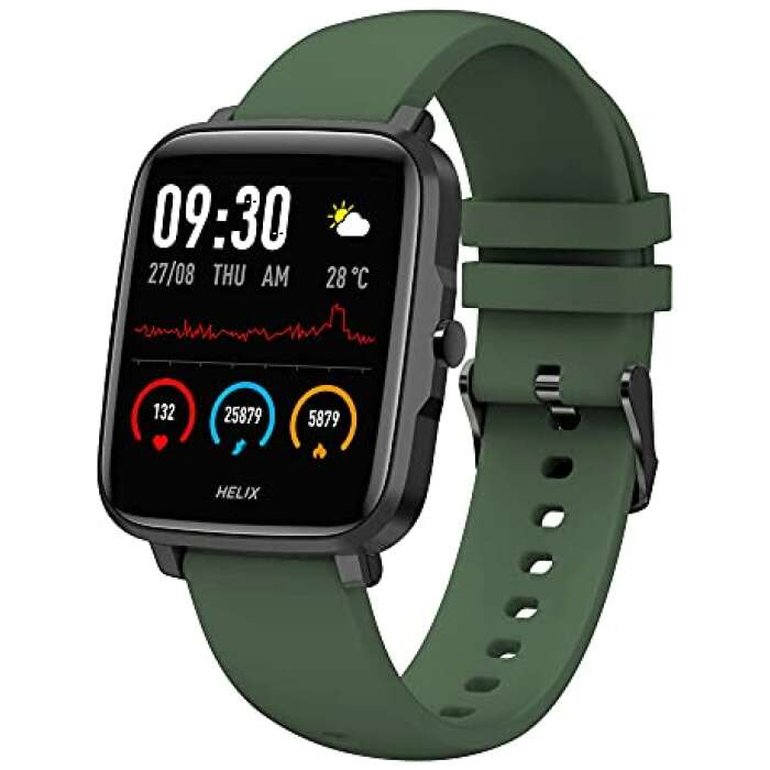 Helix TIMEX SMART 2.0 Large 1.55" display Full Touch Smart Watch with continuous Body Temperature Monitor, IP68(Dustproof and 3m Water resistant), HRM, Sleep and Activity Tracking, 10 Sports Modes and Up to 15 Days of Battery Life