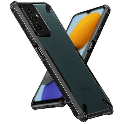 Imeigo Bull Transparent Slim Crystal Clear Hybrid Bumper Back Case Military Grade Protection Cover for Samsung Galaxy M23 5G - Black