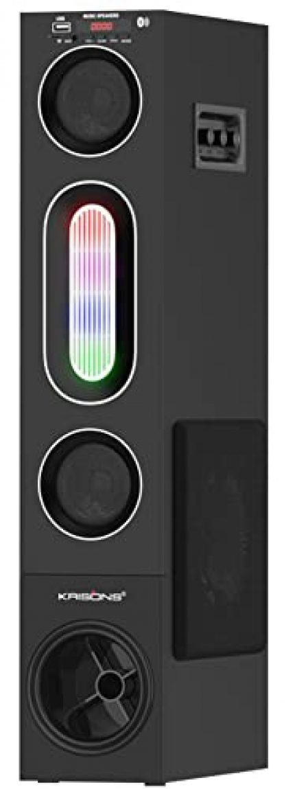 KRISONS Cloudbuster Tallboy Tower Speaker, Multimedia Home Theatre, Floor Standing Speaker, RGB Lights, with Bluetooth, FM, USB, AUX Connectivity