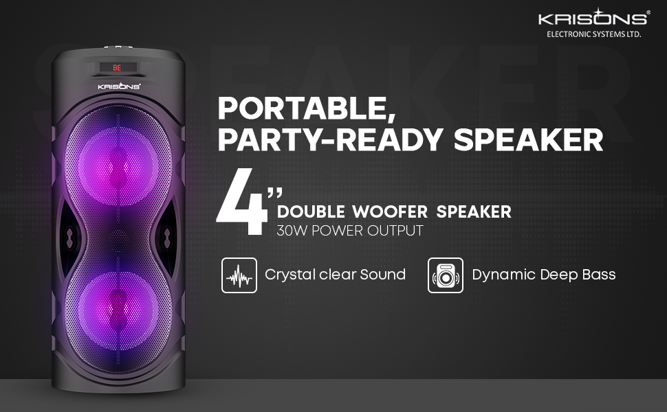 KRISONS Capsule 4” Double Woofer 30W Multi-Media Bluetooth Party Speaker
