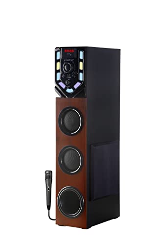 KRISONS Swag Tower Speaker with Wired Mic| Bluetooth,USB, AUX, LCD Display, Built-in FM 90 W Bluetooth Tower Speaker (Black, Brown, 2.1 Channel)