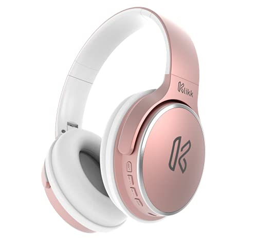 Klikk Rock On 101 Bluetooth Wireless Over Ear Headphones with Mic, 30 Hours Playback, AUX & SD Card & Voice Assistant Support (Rose Gold)