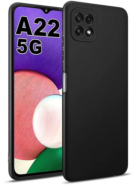 LazyLion Back Cover Case for Samsung Galaxy A22 5G, Silicone Shockproof Phone Case with [Soft Anti-Scratch Microfiber Lining] Black (Pack of 2)