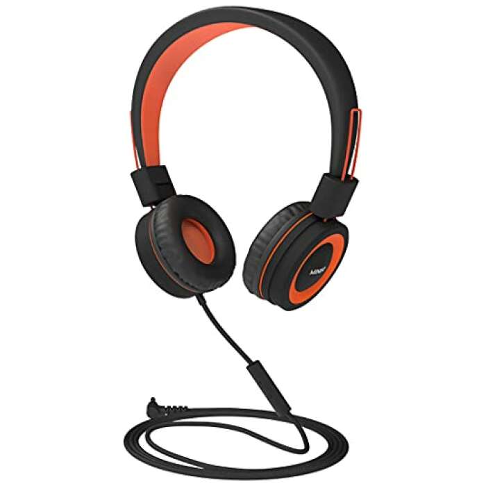 MINISO Wired Over Ear Headphones Comfortable Headphone with Mic for Android and iOS Mobile Phones, Computers, Laptops, Music Player Orange+Black Color