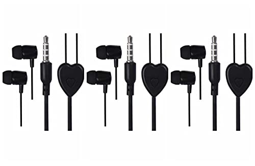 Made in India Earbuds Headphones with Microphone, Pack of 3, Earbuds Wired Stereo Earphones in-Ear Headphones Bass Earbuds, for All Smartphone (Black)