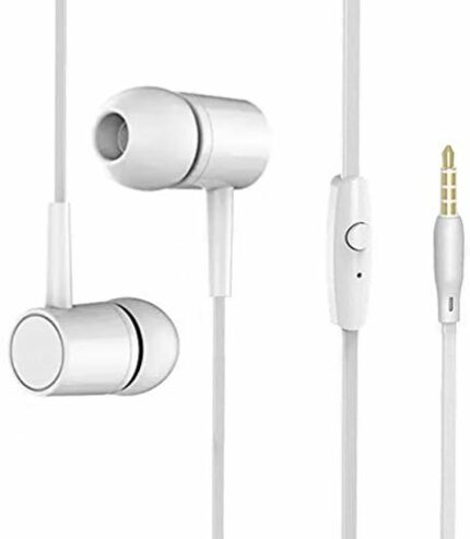 Meyaar Rplus Edition Deep Bass Wired Durable Metal Earphones Headphones with Microphone in Ear Earbuds Noise Isolating Earphones Remote & Mic Headset Stereo Headphones for Android & iOS - White