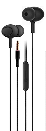 Meyaar SPN UpBeat-1 Earbuds, Wired Headphones with Microphone and Ear Bud Tip Replacements, Universal 3.5 mm Plug for Most Smartphones, Tablets, Noise Isolating, Memory Foam Pads, Deep Bass (Black)