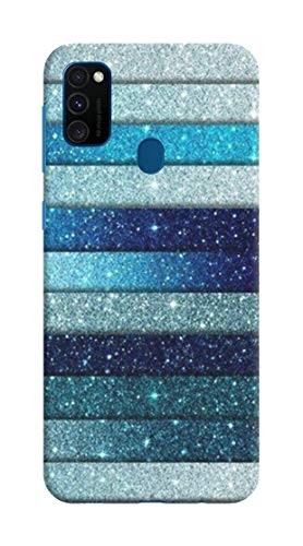 NDCOM Blue Glitter Printed Hard Mobile Back Cover Case for Samsung Galaxy M21
