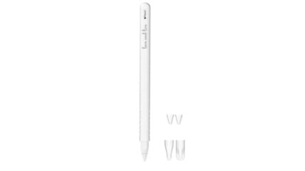 OTOG Anti Slip Grip Case Cover Sleeve Compatible for Apple Pencil 2, 2nd Generation with 4 Protective Nib Caps M4 (White)