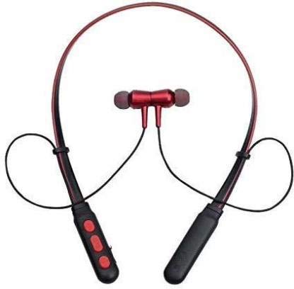 OUXUS Neckband Bluetooth Headphones Wireless Sport Stereo Headsets Hands-Free Earphones with Inbuilt Mic for All Smartphones Multi (Red & Black)