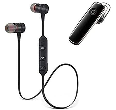QOXOLYZ Combo Wireless Magnet Bluetooth Earphone Headphone with Mic, Stereo Sound with Music Sports Wireless Bluetooth Headset Compatible with All Most Android and i.O.S Phone Devices