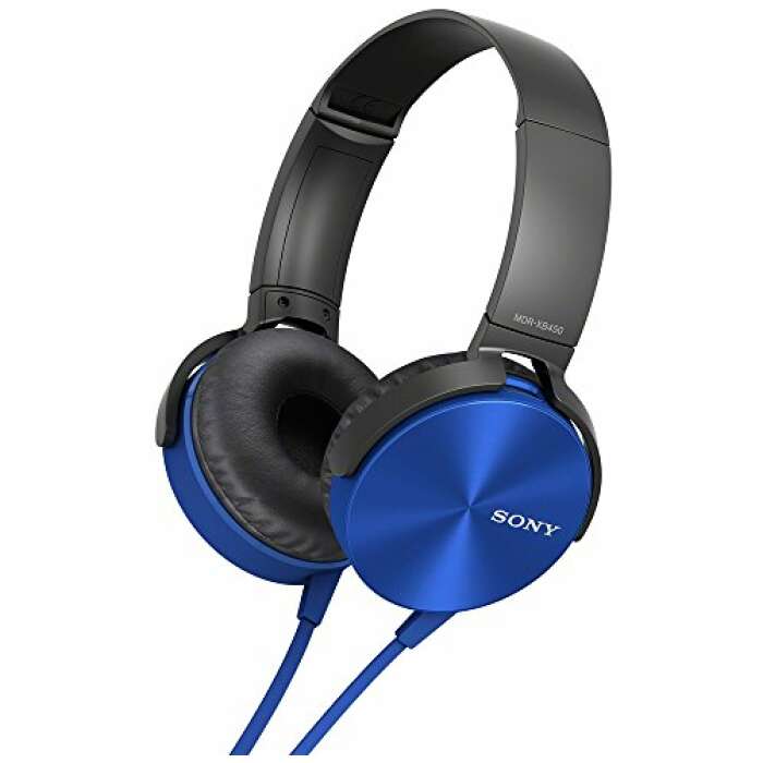 (Renewed) Sony MDR-XB450AP Extra Bass Headphone (Black/Blue)