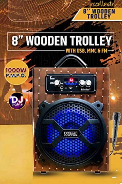 S0Roo/8 Inch/Wooden Party Portable Battery Tower Speaker_Brown_40 W Output