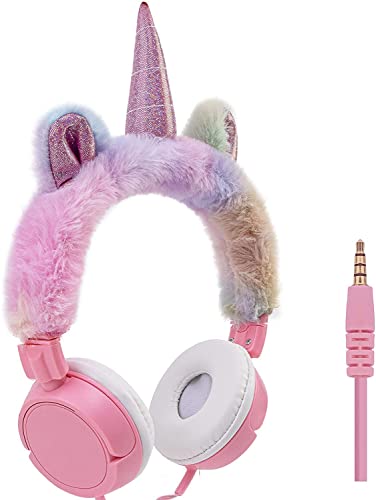 Samvardhan Unicorn Headset for Girls Kids Headphones Gift, Adjustable Wired Earphones 3.5mm Stereo Tangle-Free, for Children, Teens Birthday