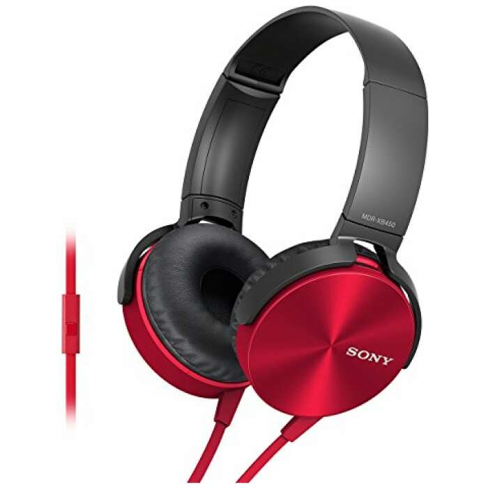 Sony MDR-XB450AP Wired On Ear Headphone with Mic (Red)