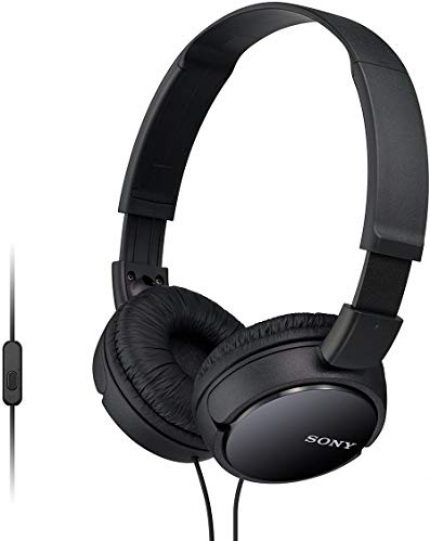 Sony MDR-ZX110AP Wired On-Ear Headphones with tangle free cable, 3.5mm Jack, Headset with Mic for phone calls and 1 Year Warranty - (Black)