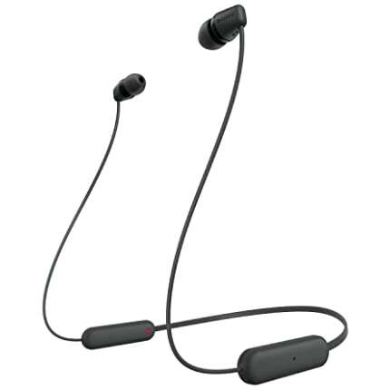 Sony WI-C100 Wireless Headphones with 25 Hrs Battery, Quick Charge, DSEE-Upscale, Splash Proof (IPX4), 360RA, Swift Pair, Fast Pair, in-Ear Bluetooth Headset with mic for Phone Calls & Music (Black)