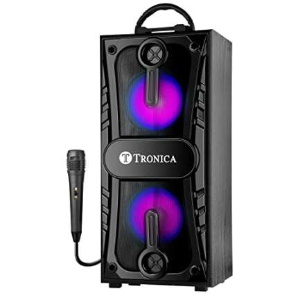 Tronica TALLBOY AM-202 Dual Wooden Rechargeable Speaker with 4 Hours Backup Plays Bluetooth Sd Card FM AUX & MIC
