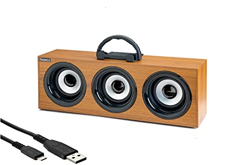 Tronica TeenTaal 15W Bluetooth 5.0 Wireless Speaker with Wooden Body, Aux/TF Card/USB Ports/FM