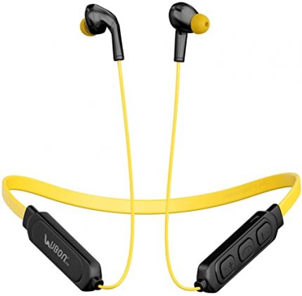UBON Bluetooth Headphones Earphones 5.0 Wireless Headphones with Hi-Fi Stereo Sound, 12Hrs Playtime, Lightweight Ergonomic Neckband, Water-Resistant Magnetic Earbuds, Voice Assistant & Mic (Yellow)